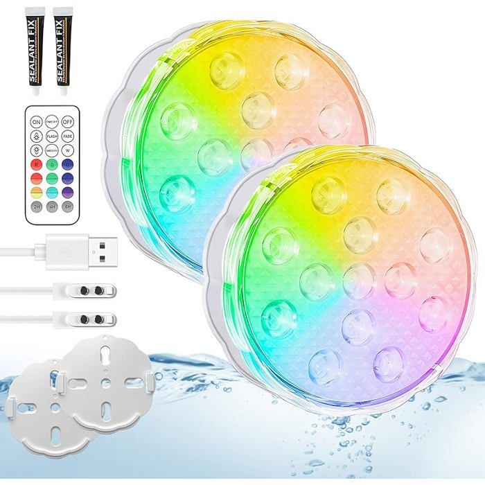 2 Pièces Lampes de Piscine Rechargeables avec Télécommande Lampes LED Submersibles Imperméables IP68 pour Piscines Hors PROJECTEUR