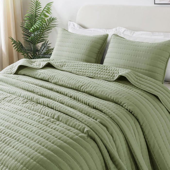 Couvre-lit matelassé 300 x 270 cm - sage vert en microfibre lavable en machine jeté de lit double pour chambre et canapé