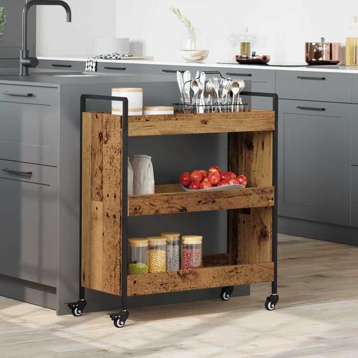 Chariot de cuisine - vidaXL - Desserte de cuisine - bois - bois ancien - 70 x 30 x 82 cm@icb10c