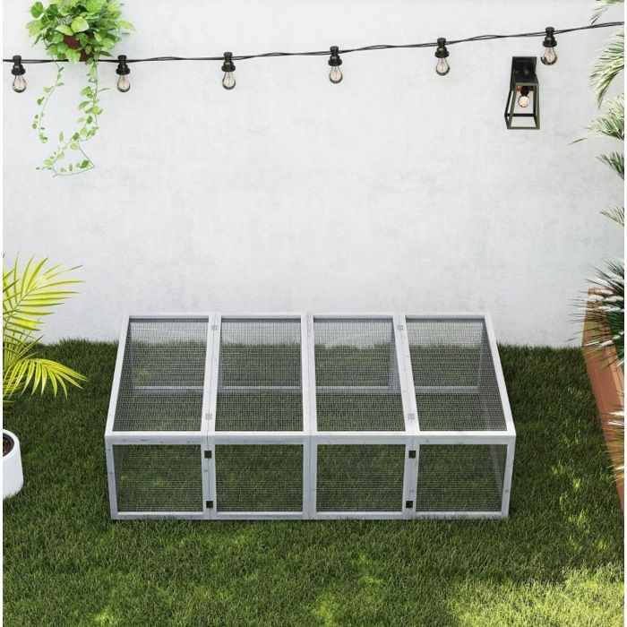 Enclos pour petits animaux extérieur 181 x 100 x 48 cm en bois de sapin gris avec double couvercle JOINERY