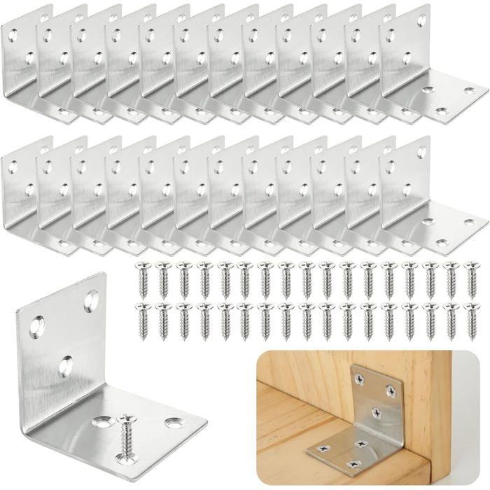 Lot de 30 Équerre dassemblage Renforcée Inox Equerre Metal pour Fixation de Inox pour Fixation et Réparation Meubles
