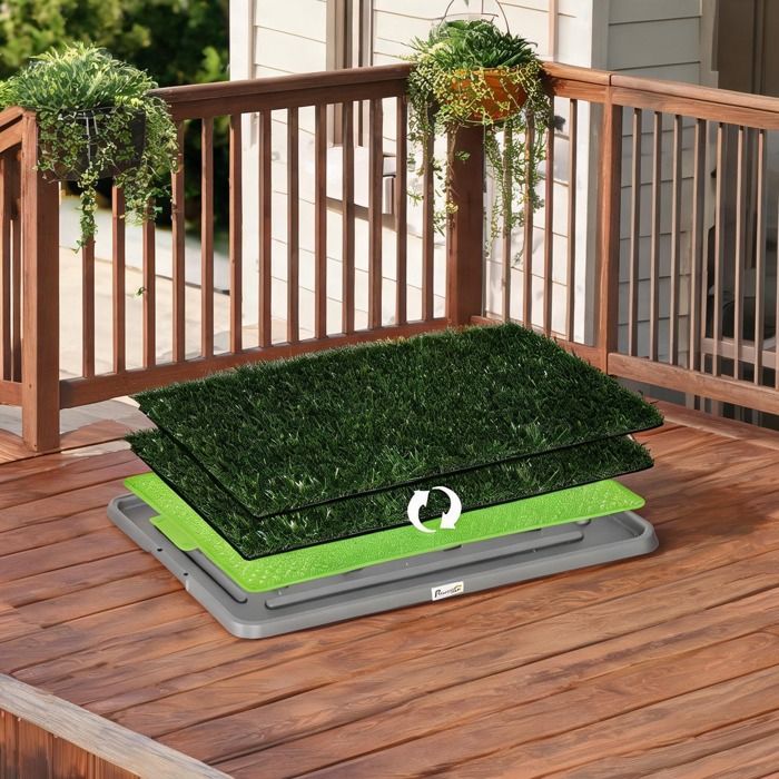 Bac dapprentissage de la propreté pour chien avec tapis de gazon artificiel 67 x 41 cm polyéthylène