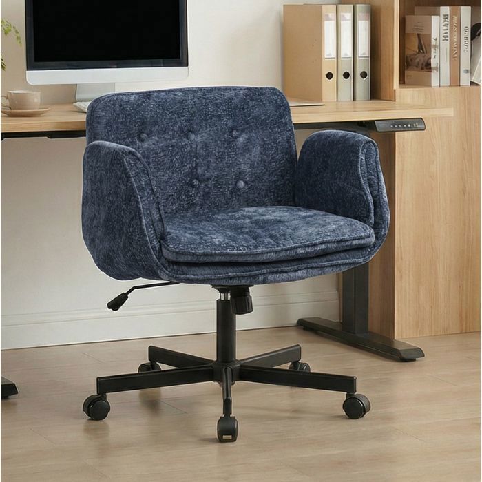 MEULVA Fauteuil de bureau bleue à roulettes accoudoirs réglables 5 niveaux inclinable et pivotante