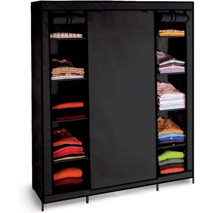 ProBache Armoire de rangement pliable 132x45x178 cm Noir Structure acier et toile Dressing XXL