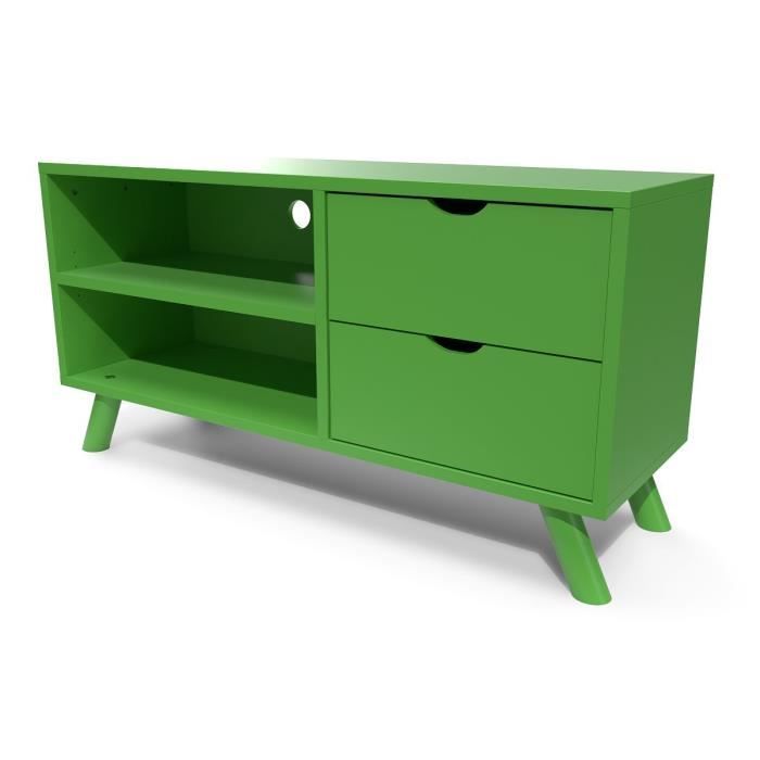 meuble tv scandinave viking bois - abc meubles - 2 tiroirs - vert
