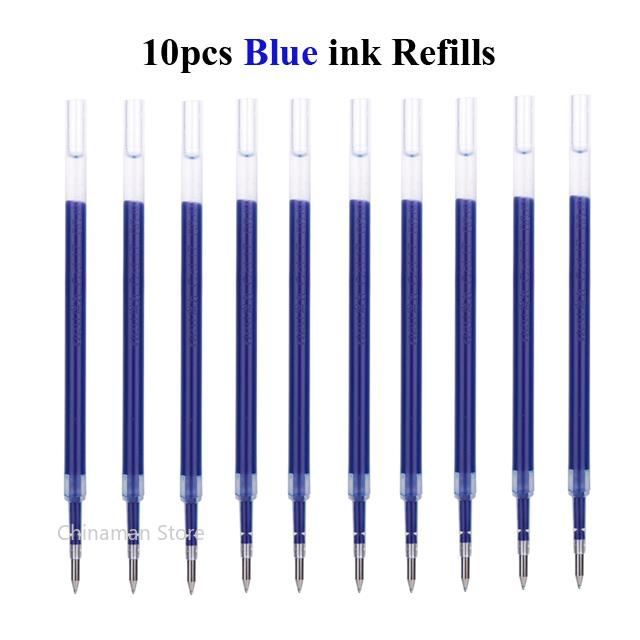 4 Stylos 10 Recharges Rouges-stylo à Bille Mi Pour Recharge De Gel, 0.5mm, Noir, Sans Capuchon