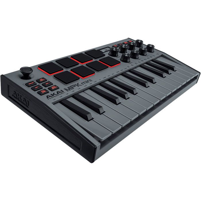 Akai MPKMINI3GREY - Mini clavier USB 25 notes / 8 pads et encodeurs écran LED - Gris