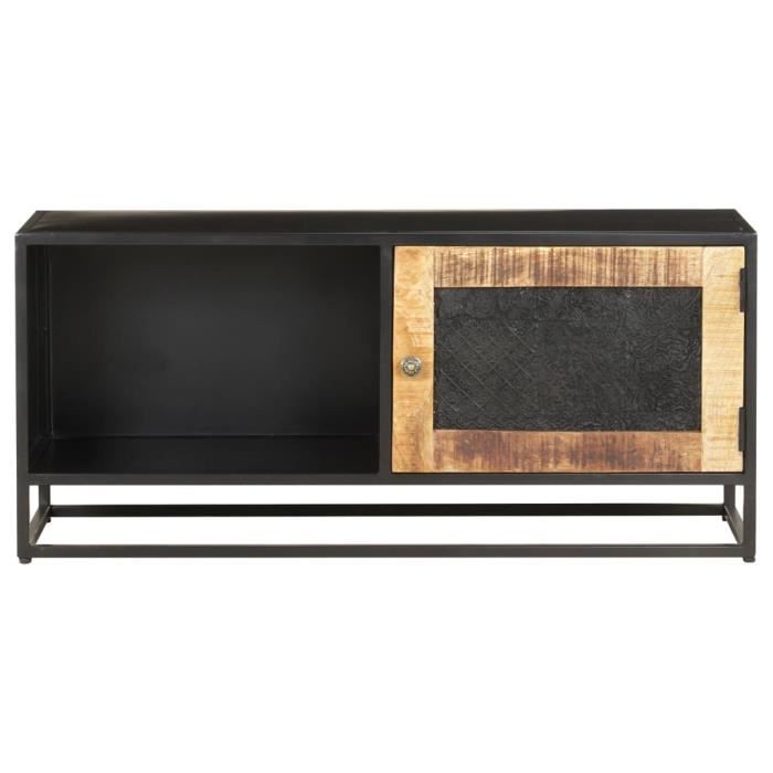 Meuble TV - AKOZON - 90x30x40 cm - Bois de manguier brut - Finition naturelle - Style industriel