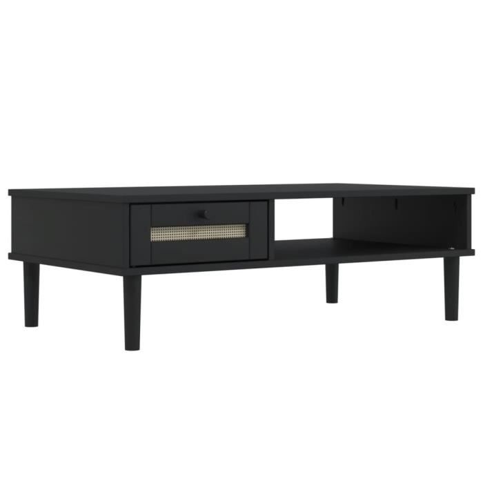 Table basse SENJA aspect rotin noir 100x55x33 cm bois massif ...