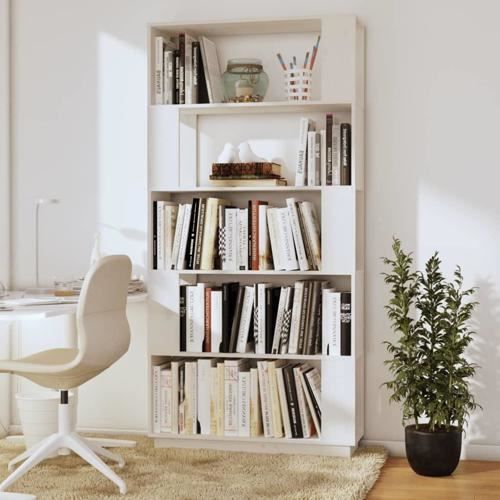 bibliothèque en bois à 5 niveaux-pour chambre ou salon-80 x 25 x 163,5 cm-blanc