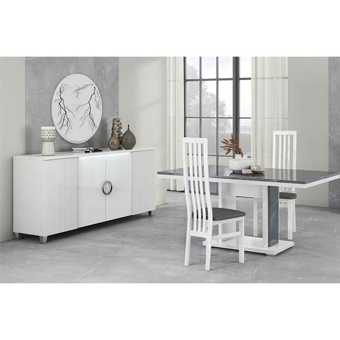 MARIKA - Buffet 4P avec Leds + Table 160cm Effet Pierre