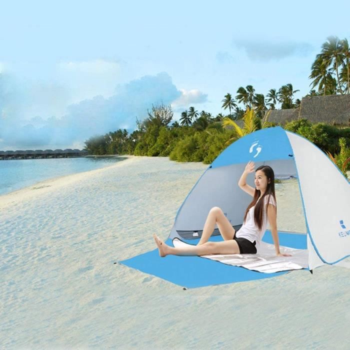 Tente De Plage Wekapo Avec 4 Poteaux – Auvent Abri Soleil Bleu Clair – Occasion