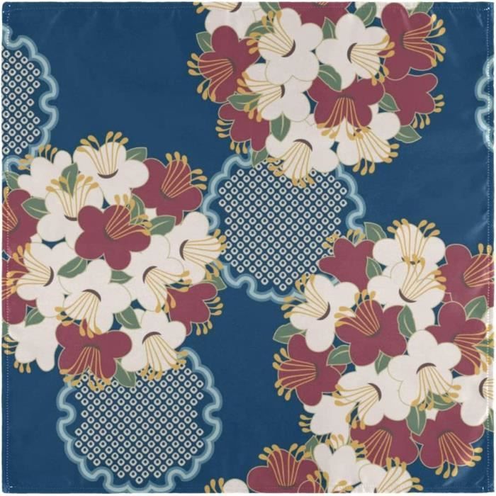 Set De 6 Serviettes En Satin, Fleurs De Cerisier, Fête Imprimée Carrée, Serviettes De Table En