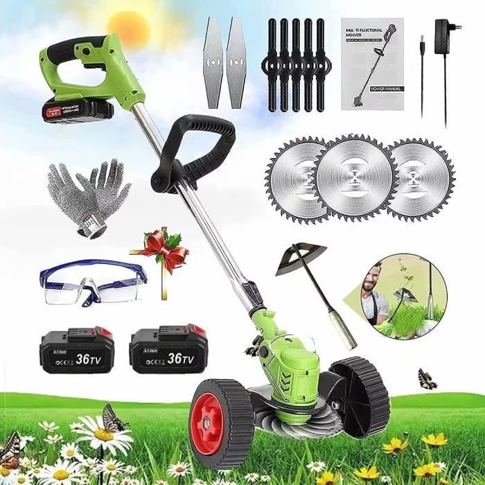 Débroussailleuse Sans Fil Avec 2 Batteries - 4 Types De Lames, Tête Pivotante, Manche Télescopique, Pour Jardin