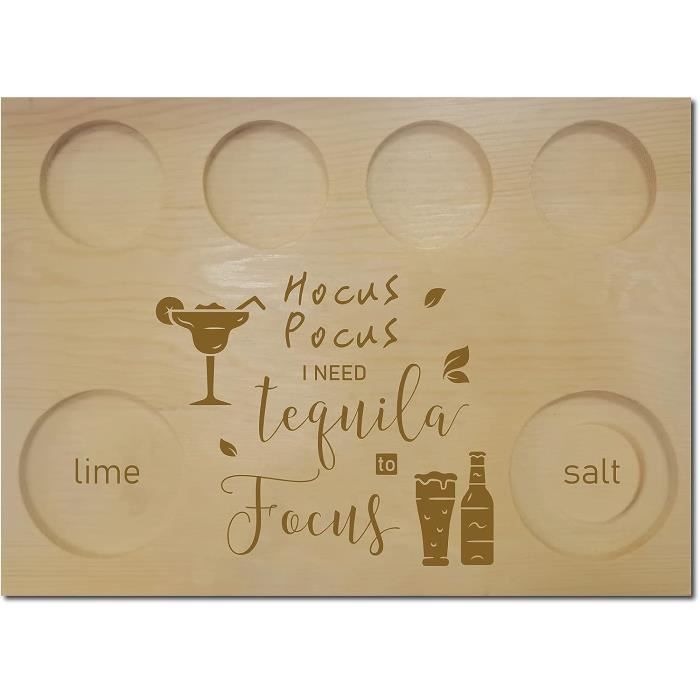 Plateau Tequila En Bois BENECREAT – Sand Hammer Avec Bord Sel, 4 Verres + Bol Citron, Idéal Fêtes & Bars