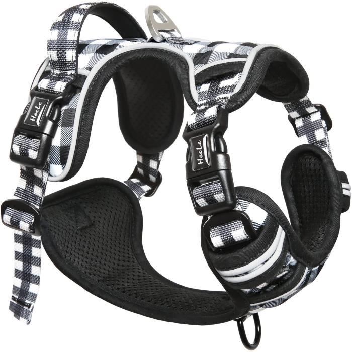 Harnais Pour Chien Anti-traction Réglable - Réfléchissant, Confortable, Sangle Poitrine Rembourrée - Tailles M, L, XL - Noir