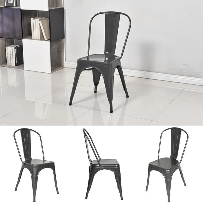 Lot de 4 Chaises de Salle à Manger Industriel - Vintage - Gris - Métal - Empilable - 85x45x45cm