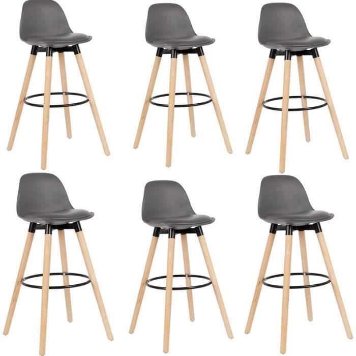 GRIS - LOT DE 6 TABOURET DE BAR, CHAISE DE BAR SCANDINAVE ...