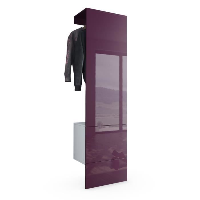 Vladon Vestiaire Garderobe Carlton Set 5 Corps en Blanc mat - Panneau portemanteau en Mûre haute brillance Vladon Vestiaire Garderobe Carlton Set 5 Corps en Blanc mat - Panneau portemanteau en Mûre haute brillance