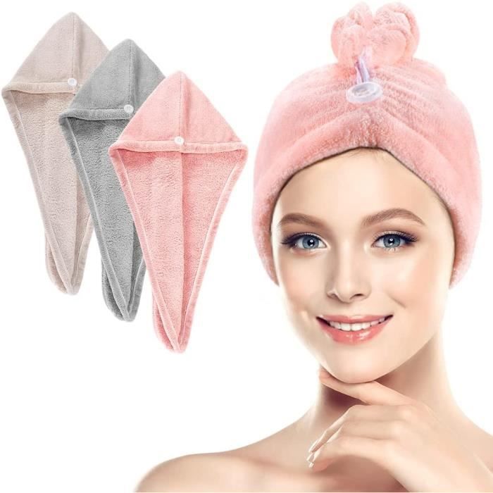Lot 3 Serviettes Cheveux Microfibre - Séchage Rapide Avec Boutons