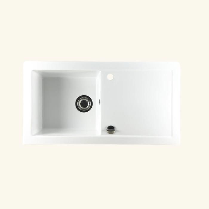 Evier céramique blanc GASPARD 1 bac 1 égouttoir 490x920