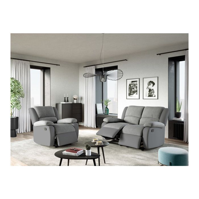 LOUNGITUDE  - Fauteuil de relaxation en microfibre et simili - Gris