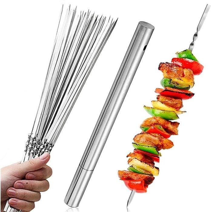 20 Brochettes Barbecue Acier Inox 304 – 40 Cm Plates Réutilisables Avec Crochet – Viande, Légumes & Grillades Parfaites