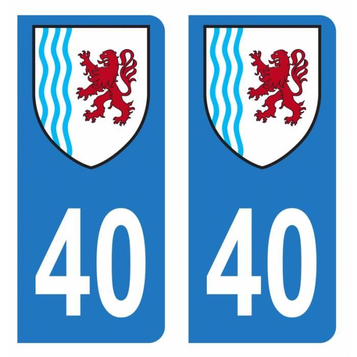 2 STICKER RECOUVERT DE RESINE PLAQUE IMMATRICULATION DEP 40 AQUITAINE 