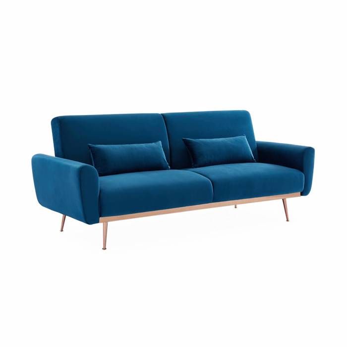 Canapé convertible design en velours - Oskar - 2 - 3 places scandinave droit avec pieds fins or rose