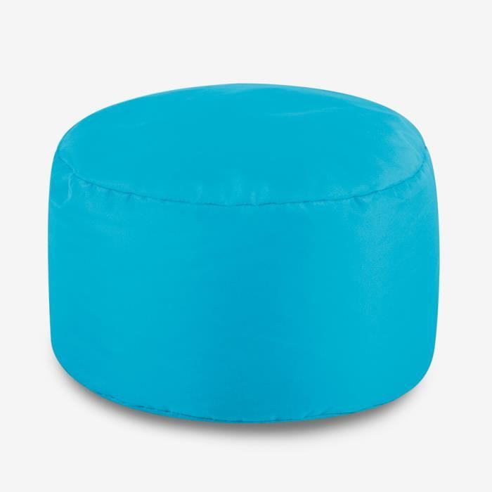 pouf rond repose-pieds - veeva - similicuir - résistant à l'eau - bleu turquoise