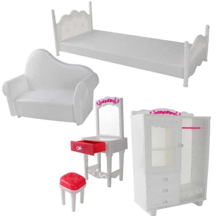 Lit princesse + Armoire + Habille + Canapé Set Pour Barbies Poupées
