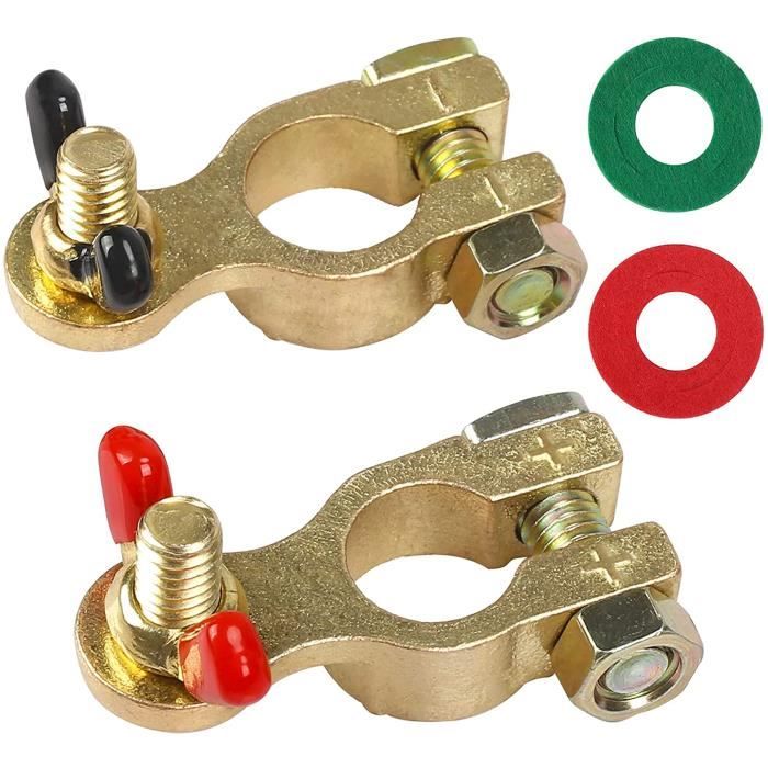 2 Cosses De Batterie 12V Laiton - Positive 18mm Et Négative 17mm, Serrage Sécurisé, Pour Voiture Moto - 5