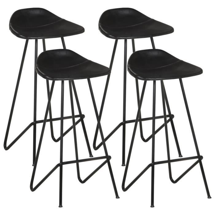 BONNE® 76135 Chaise de bar - Lot de 4 Tabourets de bar Luxueux - Chaise de salon Noir Cuir véritable