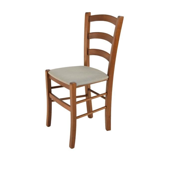 Tommychairs - Chaise cuisine VENICE structure en bois de hêtre peindré en noyer clair et assise en tissu couleur chamois