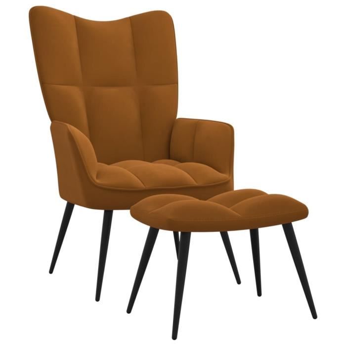 2242®SALE FEVER Fauteuil relaxation - NEUF Fauteuil Scandinave Salon avec repose-pied Marron Velours