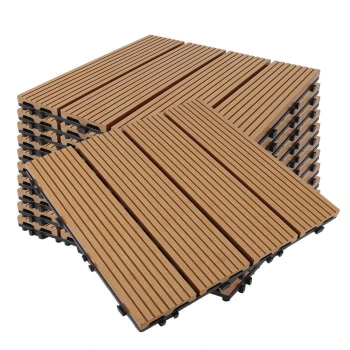 Lot de 11 Pack dalles de terrasse Revêtement de terrasse clipsables en bois