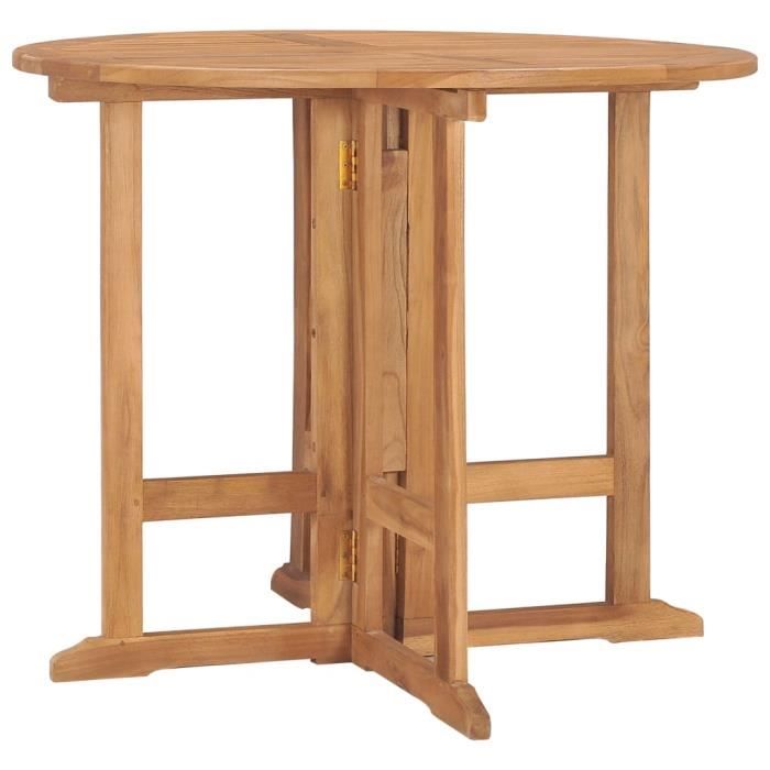 Table à dîner pliable de jardin - Bois de teck solide - Ø90x75 cm - Pliable - Marron
