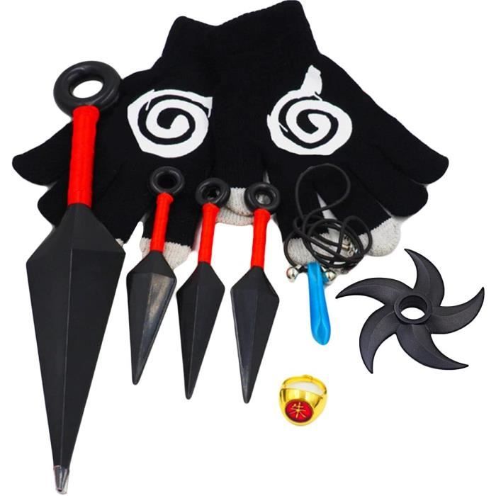 YEAJION Accessoires Naruto ensemble de 7 pièces cosplay anime Naruto Konoha anneau gants portable en plastique Carnaval Halloween cadeau anniversaire événement 
