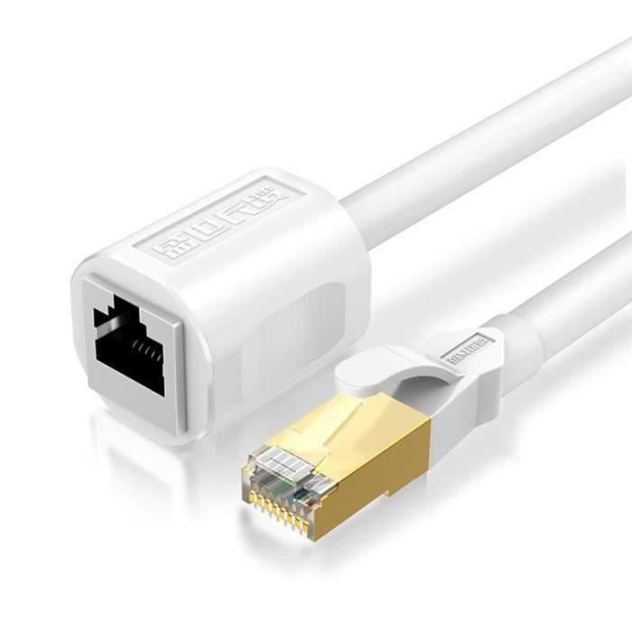 Rallonge Câble Ethernet RJ45 0,6 M - Cat6, Compatible Cat5/5e - Pour PC, PS5, Routeur, Modem - Connecteur Plaqué Or