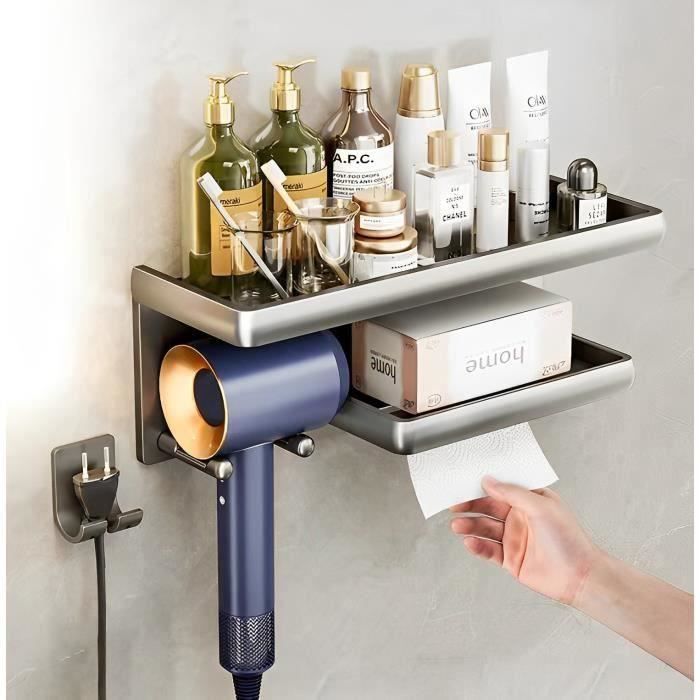 Rangement Salle De Bain Adhésif Support Mural Sèche-cheveux WAYASI - Adhésif Sans Perçage - Acier Inoxydable - Pour Salle De Bain Lisseur Dyson
