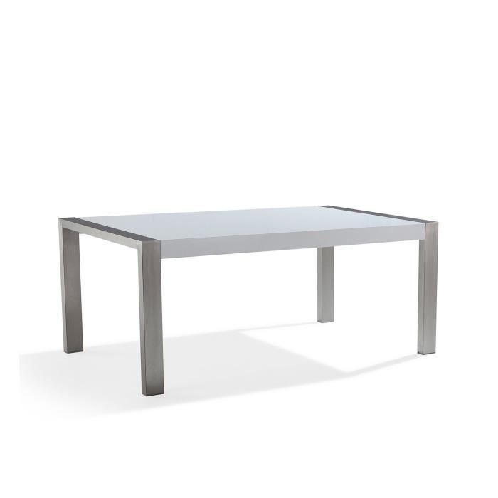 Table de salle à manger BELIANI ARCTIC I en acier inox et plateau blanc laqué 180 x 90 cm - Design contemporain Table de salle à manger BELIANI ARCTIC I en acier inox et plateau blanc laqué 180 x 90 cm - Design contemporain