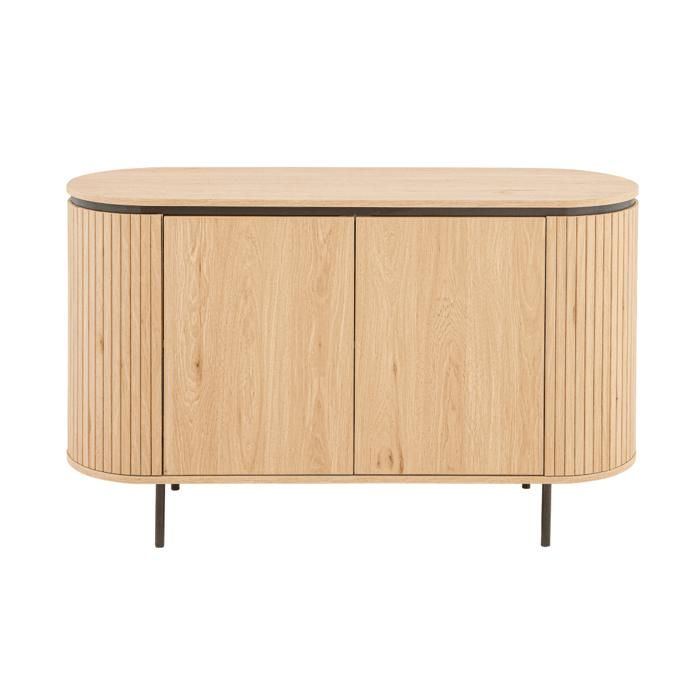 CALICOSY - Buffet 2 Portes avec Effet Rainuré L120 cm - MALAGA - Bois clair