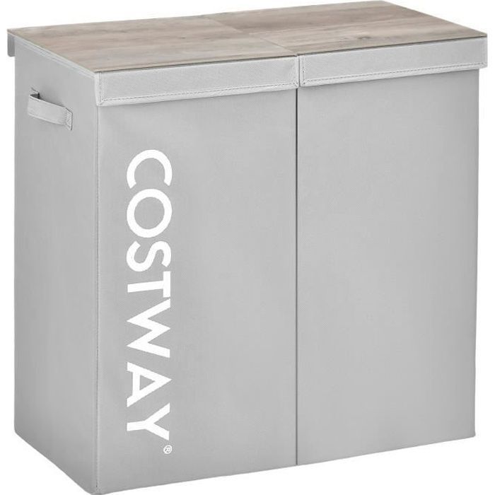 Panier à Linge COSTWAY 2 Compartiments -118 L - Couvercles Séparés 62 x 31 x 60 CM pour Buanderie Salle de Bain Gris