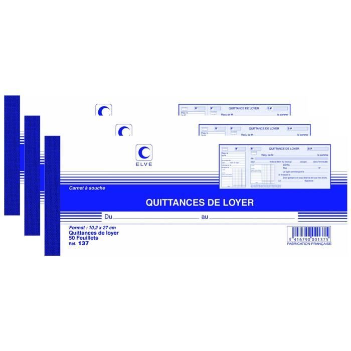 Lot De 10 Carnets à Souche Quittances De Loyer 102x270 Mm – 50 Feuillets Par Carnet, Marque Elve