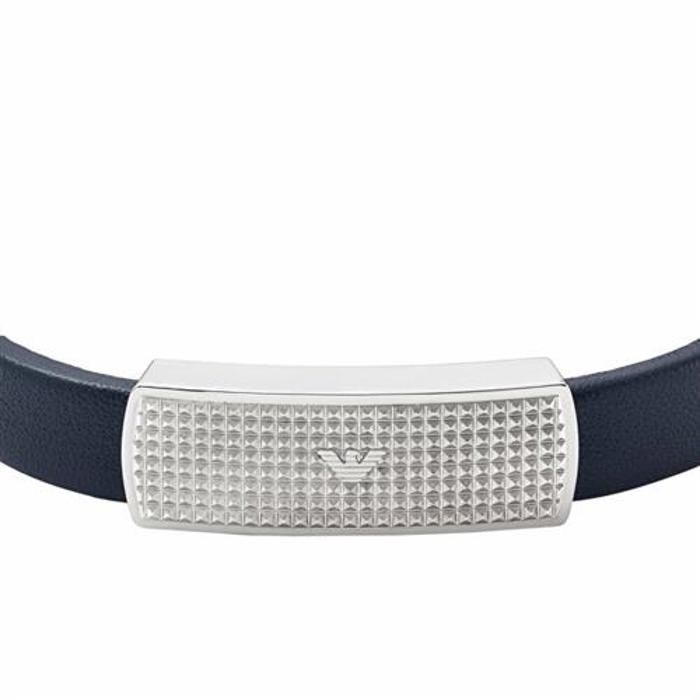 Gourmette en cuir - EMPORIO ARMANI - EGS2987040 - Bleu - Acier inoxydable - Fermoir magnétique