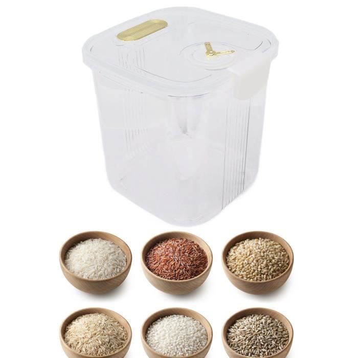 Iplusmile Seau à Riz Hermétique 5kg - Distributeur Transparent Avec Mesure Beige