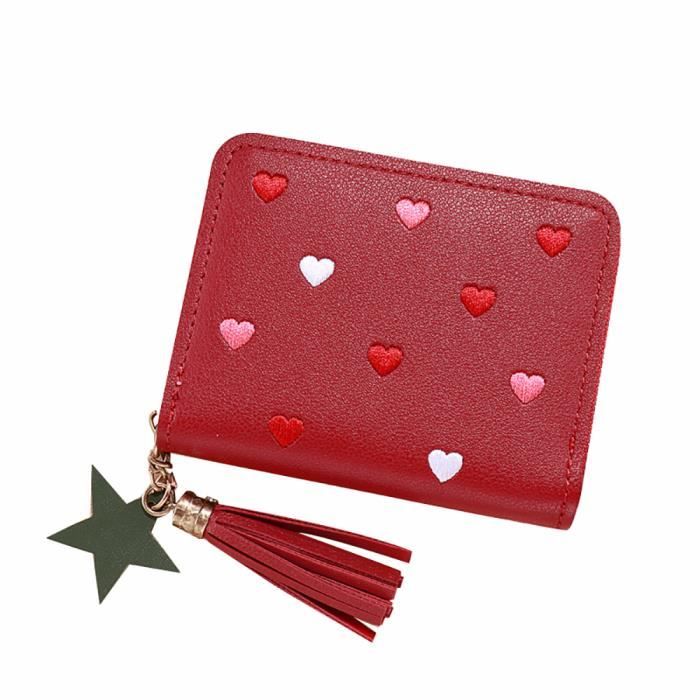 Porte-monnaie Cuir Femme Avec Pompon Rouge - Neuf Avec étiquettes - Sans Marque