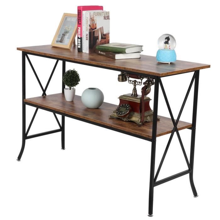 table console fydun en bois et métal - style campagne - rectangulaire - marron et noir