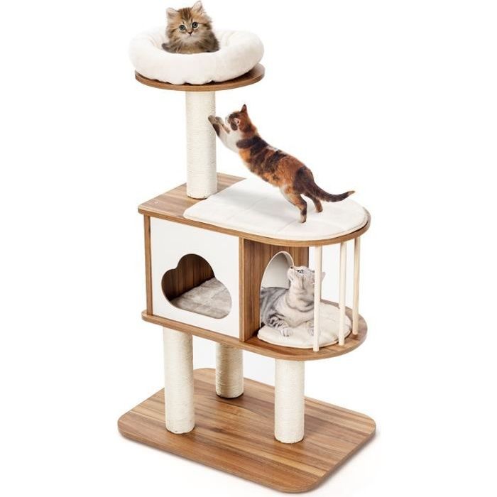 Meilleurs prix pour GOPLUS Arbre d'Activités pour Chat,Plate-Forme de Saut de Pont,Cadre d'escalade Chat en Bois avec Poteaux en Sisal et Coussins