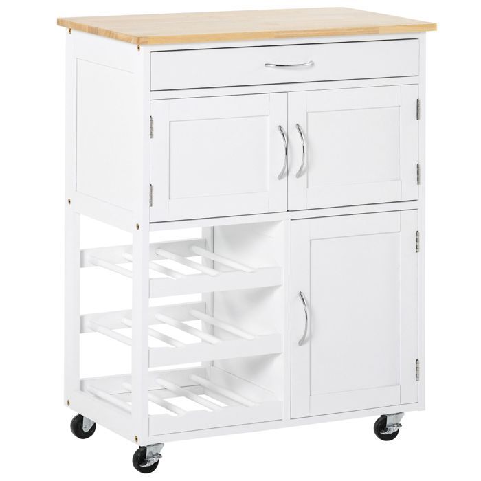 Desserte de cuisine - HOMCOM - multi rangements 2 placards tiroir casier 9 bouteilles - MDF - blanc bois Desserte de cuisine - HOMCOM - multi rangements 2 placards tiroir casier 9 bouteilles - MDF - blanc bois